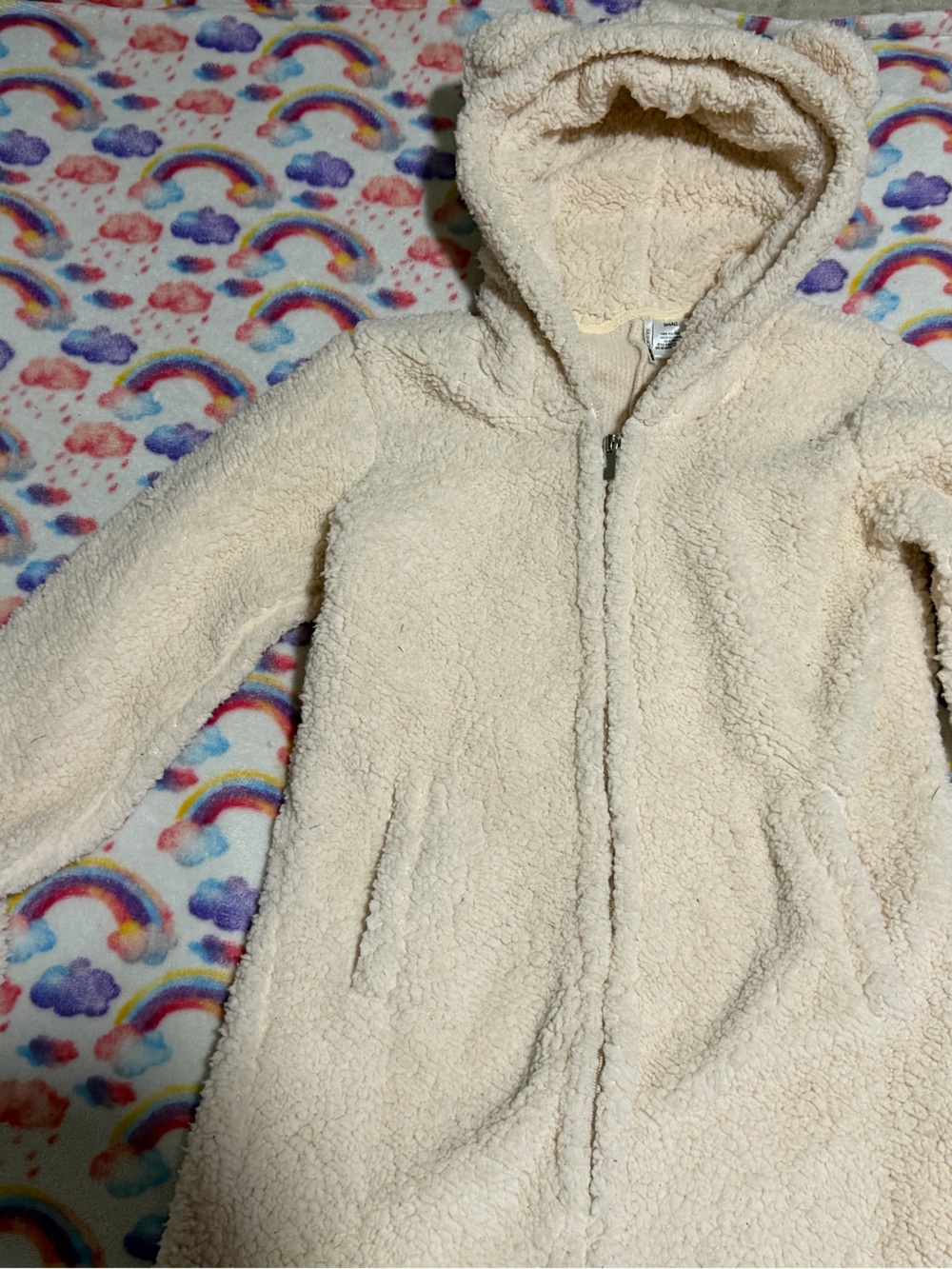 Fashion Nova Cream Sherpa Jumpsuit with Hood